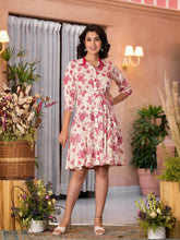 Off White Floral Printed Liva Rayon Dress With Button Closure & Tie-ups-J4814OFFWHITE